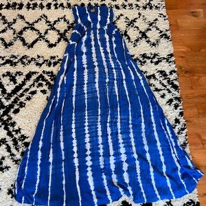 Indah Blue and White Strapless Maxi Dress/Cover up
